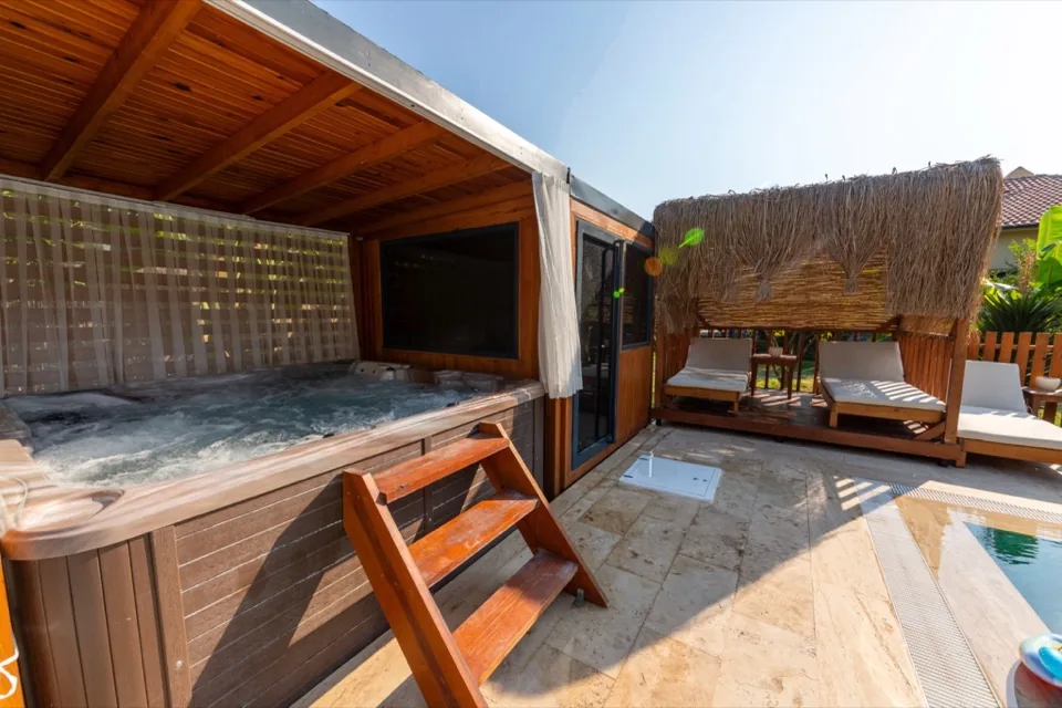 Villa Kaktüs'ün saunası — ahşap kaplama iç mekân